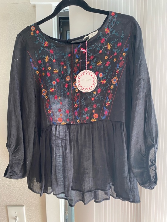 Umgee Tops - Umgee Black Boho Embroidered Peasant Top